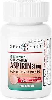 GeriCare Low Dose Adult Chewable Aspirin 81mg, Pain Reliever, Fever Reducer, 36 Count (Pack of 4)