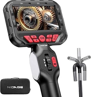 NIDAGE 2-Way Articulating Borescope 5.5mm Industrial Endoscope with Articulated Probe Flexible Video Inspection Camera with Light, Snake Scope Cam for Automotive Aircraft Mechanics, 4.3FT
