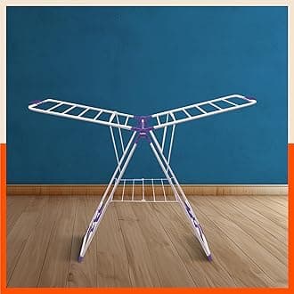 Bathla Foldable Clothes Drying Stand - Neo | 26 Drying Rails - 45 Feet Drying Length | Lightweight, Alloy Steel | Purple | 2 Year Warranty