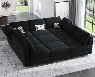 Modular Sectional Sofa with Ottomans Velvet Reversible Sleeper Chaise Bed Storage Seat Black