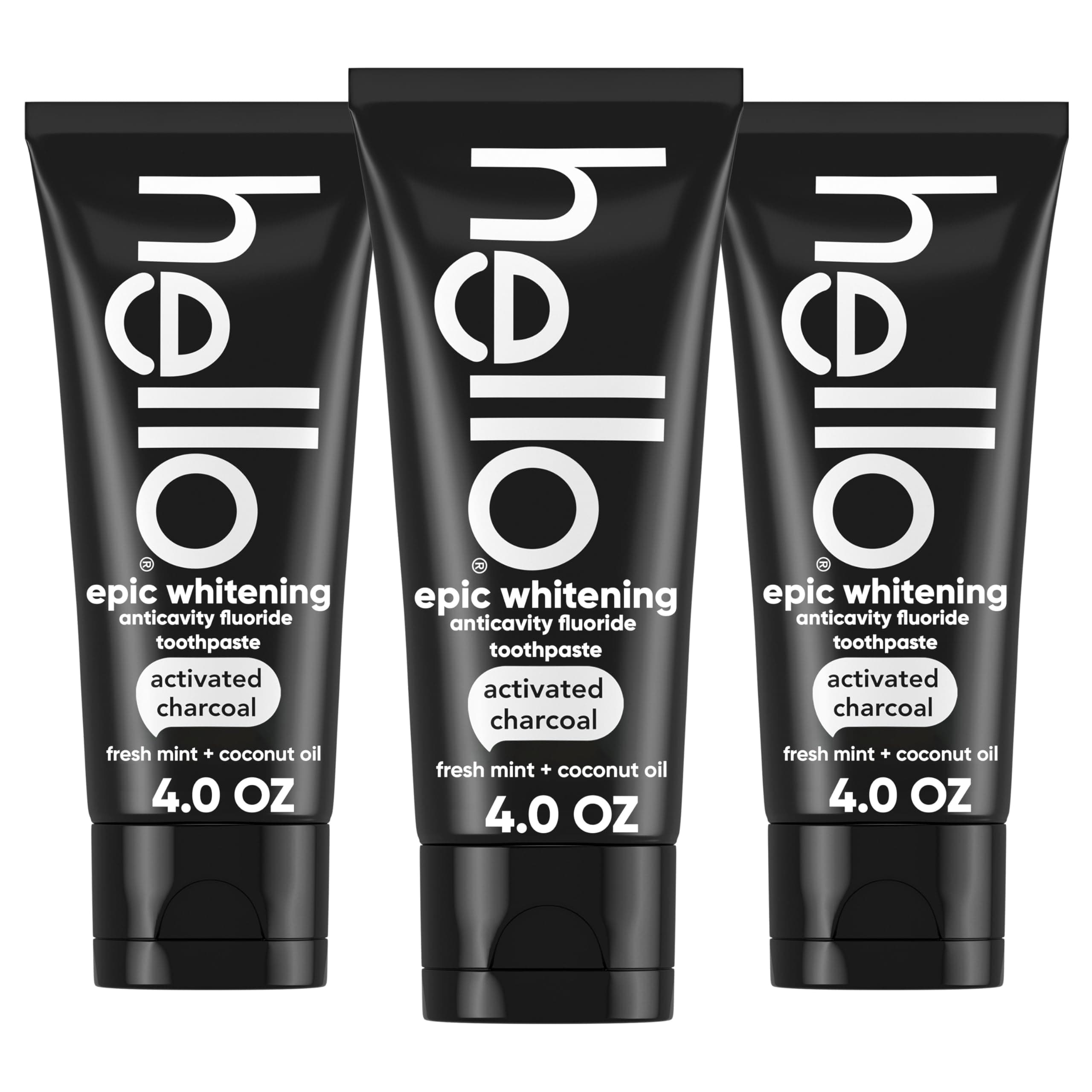 Activated Charcoal Toothpaste, Fluoride Toothpaste with Activated Charcoal, Teeth Whitening Toothpaste with Fresh Mint and Coconut Oil, No SLS, Vegan, Gluten Free, 3 Pack, 4 OZ Tubes