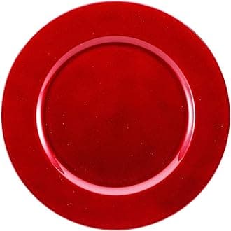 Decorative Reusable Plastic Charger Plates - Metallic Red Shimmer Effect - 33cm Diameter - Set of 6 Plates