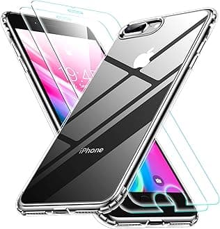 SPIDERCASE for iPhone 7/8 Plus Case, [Crystal Clear Not Yellowing] [Military Grade Drop Protection] [2 Pcs Tempered Glass Screen Protector] Slim Thin Cover for iPhone 7/8 Plus 5.5 inch Case (Clear)