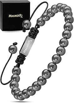 MagnetRX Hematite Magnetic Bracelet - MAX Strength Natural Stones - Beaded Magnetic Hematite Bracelets