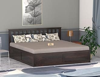 Sheesham Wood King Size Bed with Storage | Solid Wood Box Storage Bed | Wooden Double Bed Cot with Storage Box for Bedroom & Hotel | Walnut Finish | Recommended Mattress Size: 78 X 72 Inch