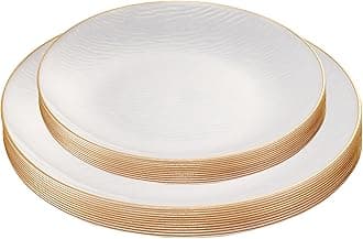 24 Pieces Elegant Plastic Plates for Party Pearl with Gold Rim Includes 7" inch and 10" inch Fancy Plastic Plates Disposable Dinnerware