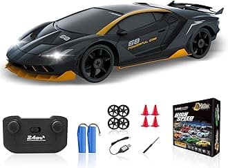 RC Drift Car, 1/24 2.4GHz Remote Control Car 4WD High Speed Drifting RC Cars with LED Light, Two Rechargeable Batteries and Drift Tires for Kids Boys Girls and Adults, Black