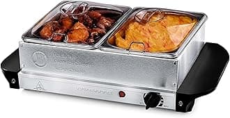 Electric Buffet Server & Food Warmer with Two 1.5 Qt Stainless Steel Chafing Dishes, Adjustable Temperature Control – Warming Tray for Parties, Dinners & Events, Silver FW152S