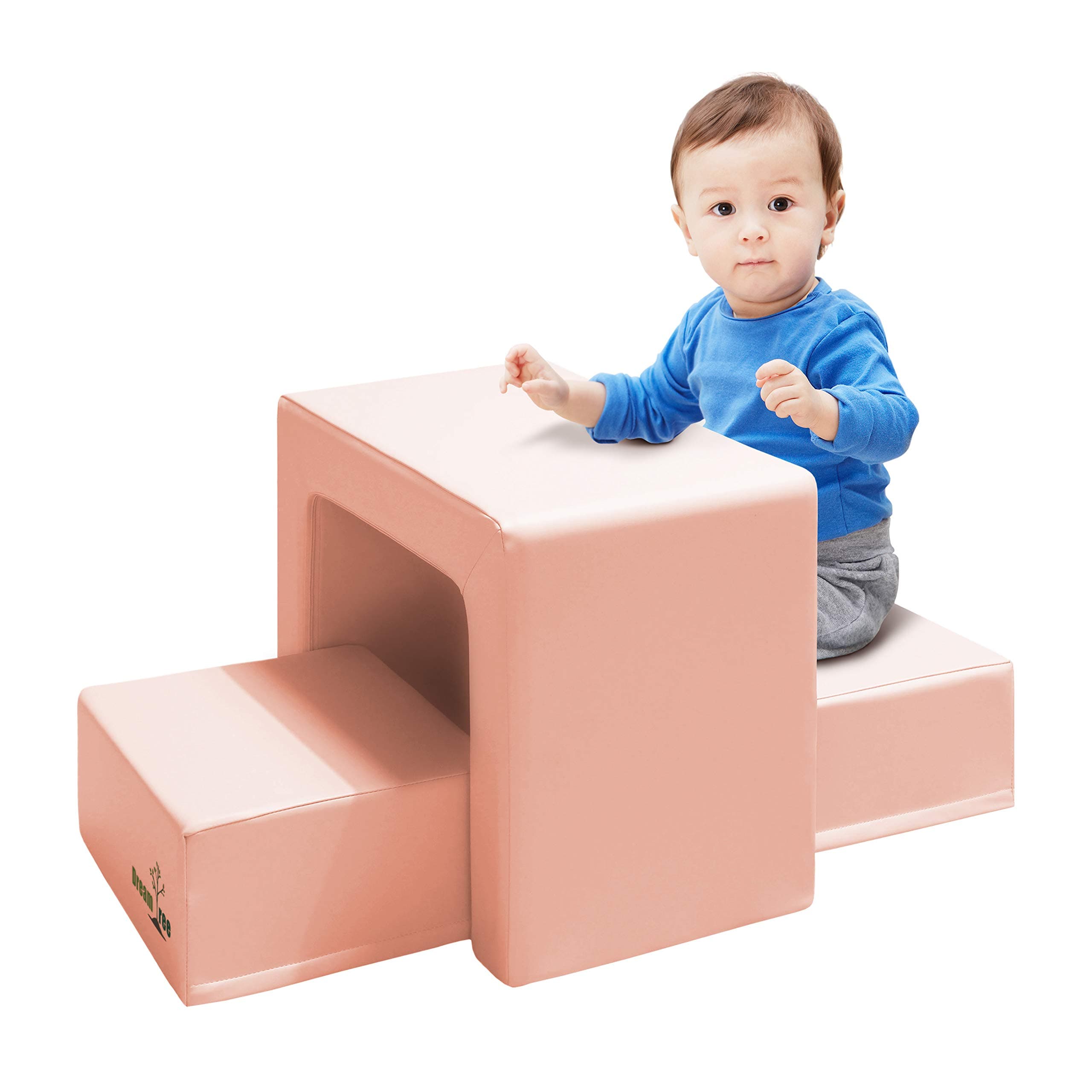 Dream Tree Toddler Table and Chair Set (Stool Type) Washable, Safe Non-Toxic CPSIA Compliant Soft Foam Furniture for Baby, Kids, and Child - Pink