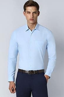 Peter England Men's Everday Regular Fit Solid Shirt | Cotton Rich | 5-Pin Pocketing