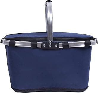 Large Size Cooler Bag Insulated Picnic Basket - Strong Aluminum Frame & Waterproof Lining - Collapsible Design for Easy Storage - Take it for Picnic Camping Hiking Beach Day Lake Trips, Vacations-BLUE
