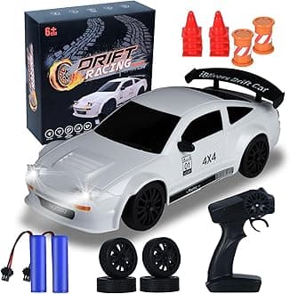 Mini RC Drift Car with Full Proportional Throttle, 1:24 Remote Control Car 4WD Drift GT-RX7 RC Cars Vehicle High-Speed Racing RC Drifting Car Gifts Toy for Boys Kids (White)