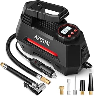 AstroAI Tire Inflator Portable Air Compressor Tire Air Pump for Car Tires - Car Accessories, 9.8Ft Cord-12V DC-Powered Auto Pump with Digital Pressure Gauge, LED Light for Bicycle, Balloons, Red
