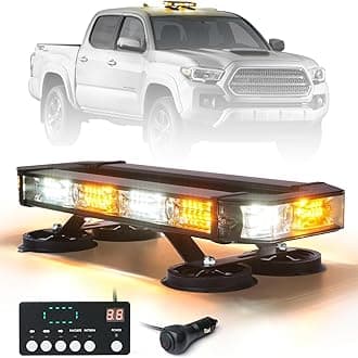 LUMENIX 72 LED Rooftop Emergency Strobe Light Bar w/Control Panel Magnetic Base Warning Flashing Beacon Caution Traffic Lightbar for Construction Vehicles Trucks Postal Mail Snowplow - White Amber