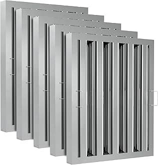Stainless Steel Commercial Kitchen Hood Filter, Range Hood Baffle Grease Filter for Restaurant Exhaust Hoods, UL/NSF Listed, 19.5 W x 15.5 H Inch 4 Grooves Hood Filters（5 Pack）