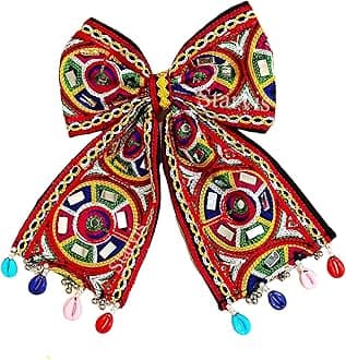 Starvis Navratri Special Hair Accessories Bow Tie Hair Bow Clip – Traditional Embroidered Bow for Women & Girls, Festive Hair Accessory for Garba, Dandiya, and Indian Ethnic Wear Hair Clip with Shell Dandiya Night For Women