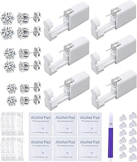 VitaCool Ear Piercing Kit Disposable Ear Cartilage Piercing Gun Kit with Crown CZ Studs Easy Self for Own at Home(Silver Crown Pattern 345mm)