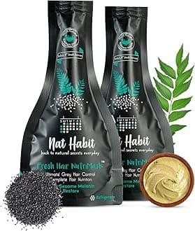 Nat Habit Curry Sesame NutriMask Fresh Hair Mask For Grey Hair, Conditioning, Smoothening, Strengthen & Shine, Suitable For All Hair & Scalp Types (Pack of 2 x 40 gm)