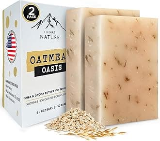 iHeart Gentle Moisture Oatmeal Eczema Soap (2 Packs) with Olive Oil and Shea Butter - Hydrating, Nourishing, Cleansing, and Soothing for Sensitive Skin - Infused with Honey, Oats, and Rosemary