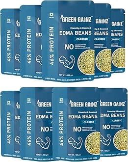 Green Gainz Roasted Edma Beans (Edamame) Classic Flavour (pack of 9-100gm each) | 100% Veg High Protein Snack | No Added Sugar | Non-GMO | Rich in Fiber | No Gluten
