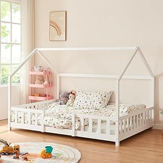 [en.casa] Children's bed Sisimiut House bed 140 x 200 cm with fall-out protection Slatted frame Pine White