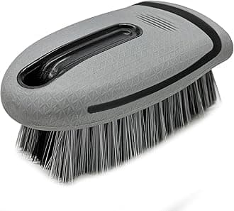 Carpet and Upholstery Cleaning Brush, Stiff Bristle Detailing Scrubber for Car Interior & Home, Portable Ergonomic Scrub Brushes for Floor Mat Carpet Leather Seat Couch (Gray)