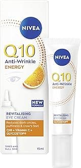 NIVEA Q10 Anti-Wrinkle Energy Revitalising Eye Cream (15 ml), Anti-Age Formula with Vitamin C, Q10, and GLYCOSTOP, Vitamin C Eye Cream to Reduce Appearance of Dark Circles