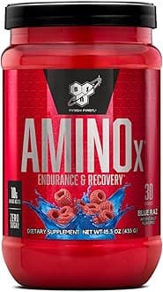 Amino X Muscle Recovery & Endurance Powder with BCAAs, 10 Grams of Amino Acids, Keto Friendly, Caffeine-Free, Support Endurance, Zero Sugar, Blue Raz, 30 servings, 15.34 Ounce (Packaging May Vary)