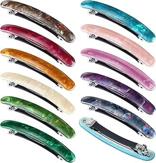 12 Pieces Hair Barrettes for Women Tortoise Shell Hair Barrettes Acetate French Skinny Hair Clip Automatic Ponytail Barrettes for Women Fine Hair Thin Hair Accessories (Stylish Color)