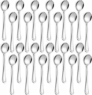 Hunnycook 24-Piece Soup Spoons - Round Spoon, 6.9 Inch Stainless Steel Korean Spoons for Soup, Cereal, Dessert, Dishwasher Safe & Line Pattern