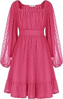 GRACE KARIN Girls Ruffle Tiered Dress Long Sleeve Swiss Dot Flowy A-Line Dress 6-14Y