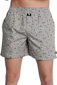 Van Heusen Men Boxer Shorts - 100% Combed Cotton - Allover Print, Side Pocket, Side Slits