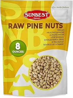 Sunbest Natural Raw Pine Nuts, 8oz – Unsalted & Unroasted – Shelled Pignoli Nuts For Pesto, Baking, Salads & Cooking – Non-GMO, Vegan, Healthy Snack