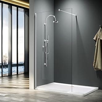 ELEGANT 700mm Wet Room Shower Enclosure Easy Clean Screen Panel with 700x1200mm Walk in Stone Stone Shower Tray and Waste