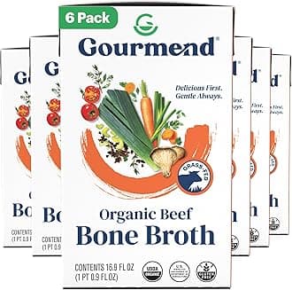 Organic Unsalted 16.9oz Beef Bone Broth from Gourmend Foods (6 Pack) – Just 10 Ingredients, Low FODMAP Certified, Filler Free, Gluten Free, Non-GMO, Onion & Garlic Bulb Free
