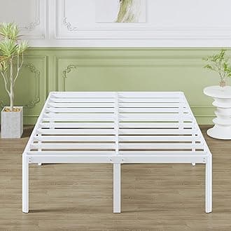 Super King Bed Frame 46 cm High with Rounded Corners, Heavy Duty Metal Bed Frames 6ft Super King Size 180x200 with Steel Slats, Ample Storage Underneath, Easy Assembly, White
