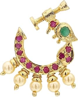 Sasitends Present Peacock Design Non-Piercing Screw Press Nose Pin For Women And Girls