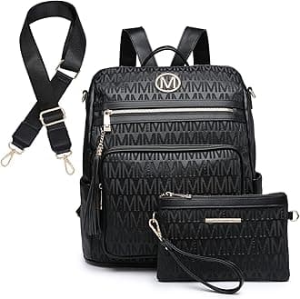MKP COLLECTION Women Fashion Backpack Purse Convertible Large Ladies Rucksack Travel Shoulder Bags Handbag Set 2pcs w/Tassel, Black-1, Rucksack Backpacks