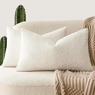 Pack of 2 Textured Boucle Throw Pillow Covers Accent Solid Lumbar Cases Cozy Soft Decorative Couch Cushion Case for Chair Sofa Home Decor, 12 x 20 Inch, White (TBPC-White-12 * 20)