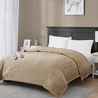 Heated Blanket King Size with Dual Control, Soft Microplush Heating Electric Blankets | Machine Washable with 20 Heating Levels & 10 Hours Shut Off, UL Certified | 90x100 Inch, Tan