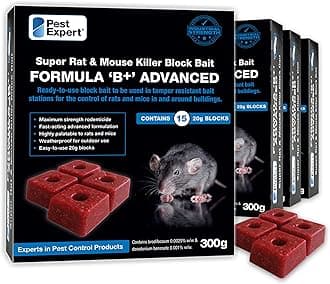 Advanced Rat & Mouse Poisoning Bait Blocks (1.2kg) Strongest Super Strength Rat Poison, Fast-Acting Single Feed Rodent Killer (4 x 300g - 60 Bait Blocks)