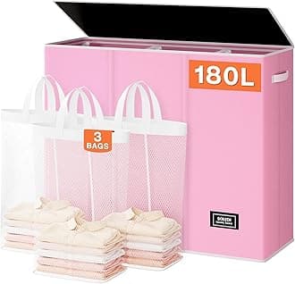 SOLEDI180L Laundry Hamper 3 Section, Extra Large Laundry Hamper with Lid, Dirty Clothes Hamper with Sturdy Handle, Large Laundry Basket Organizer for Laundry Room, Bedroom, Hampers for Laundry