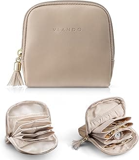 VLANDO Small Jewelry Travel Case,Gifts for Women,Jewelry Pouch Bags with Zipper,Velvet Jewelry Organizer Storage Bag for Bracelet Rings Earring-Toffee