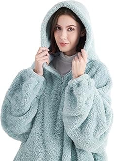 Bedsure Wearable Blanket Hoodie with Zipper for Women - Oversized Sherpa Hooded Blanket Jacket for Men, Cozy Warm Zip Up Blanket Sweatshirt as Gifts for Girlfriend One Size Fits All