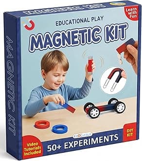 Kit4Curious Magnetic Experiment kit – Basic Magnetism Project kit for DIY STEM Science Learning – Different Magnets, Iron Filling, Compass, Magnet car with 50 Projects