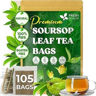 FreshDrinkUS, 105 Premium Soursop Graviola Leaf Tea Bags, The Finest Soursop Tea, 100% Natural and Pure, Handmade, Made With Natural Materials-Corn Fiber Tea Bag, Sugar/ Caffeine/ Gluten Free, Hoja