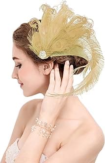Z&XPeacock Feather Fascinator Hair Clip Headband 1920s Costume Flapper Headpiece (015a- Gold)