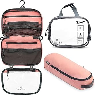 Toiletry Bag Kit Set: Hanging Travel Toiletry Bag + 311 TSA Cosmetic Liquid Bag + Ultra Light Accessory Organizer Pouch, Dusty Rose, Carry-on Quart Size, 3 Piece Toiletry Set, dusty rose
