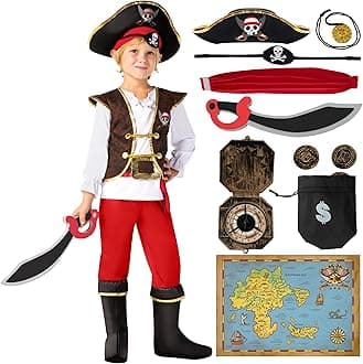 Spooktacular Creations Red Pirate Costume for Kids, Boys Deluxe Pirate Costume Set Halloween Dress Up, Pirate Themed Parties (Toddler 3-4)