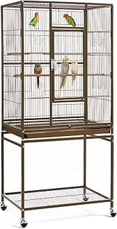 Yaheetech Wrought Iron Standing Large Parrot Parakeet Flight Bird Cage with Stand for Small Parrot Cockatiel Sun Parakeet Green Cheek Conure Lovebird Budgie Finch Canary, Palmer Green